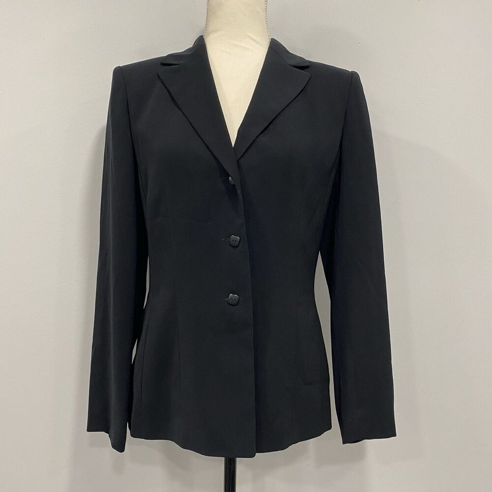 Kasper Womens 4 Black Blazer Suit Jacket Single Breasted Classic Corporate Chic